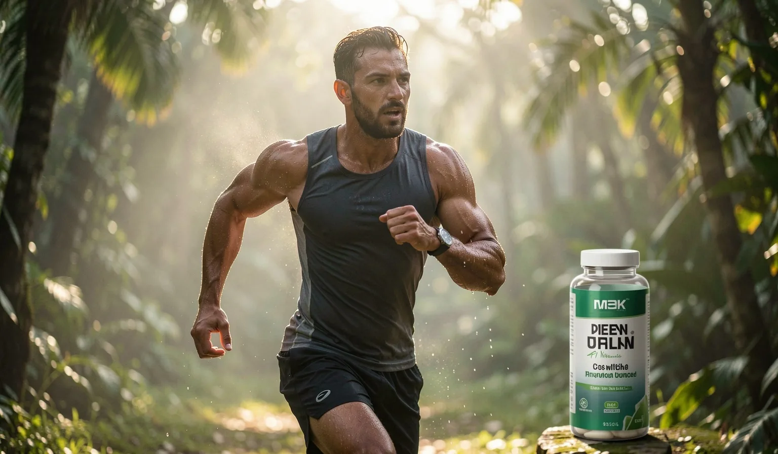 Active man running outdoors in the early morning